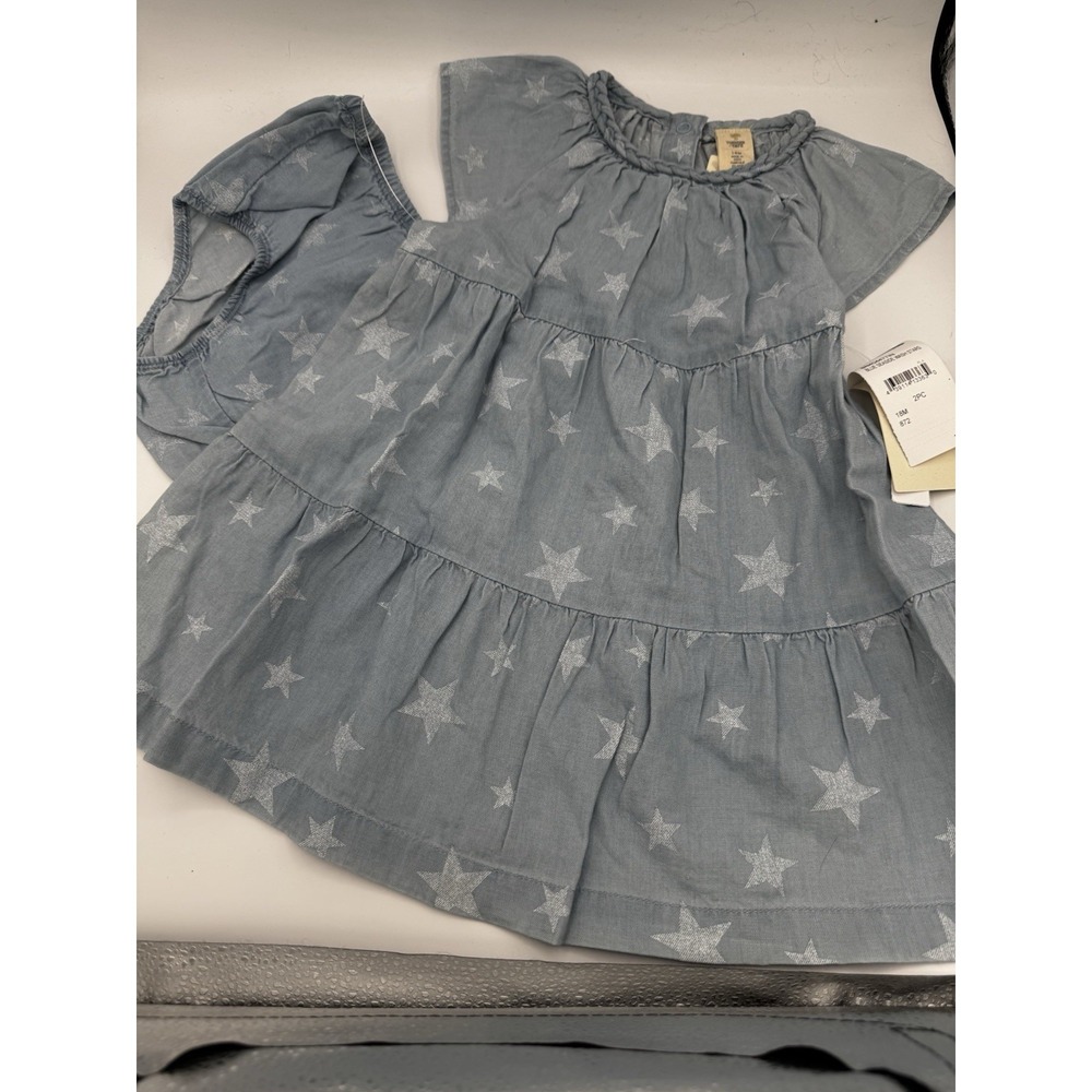 NWT Tucker + Tate Girls Blue White Star Dress 18m Sleeveless Ruffle Button A30